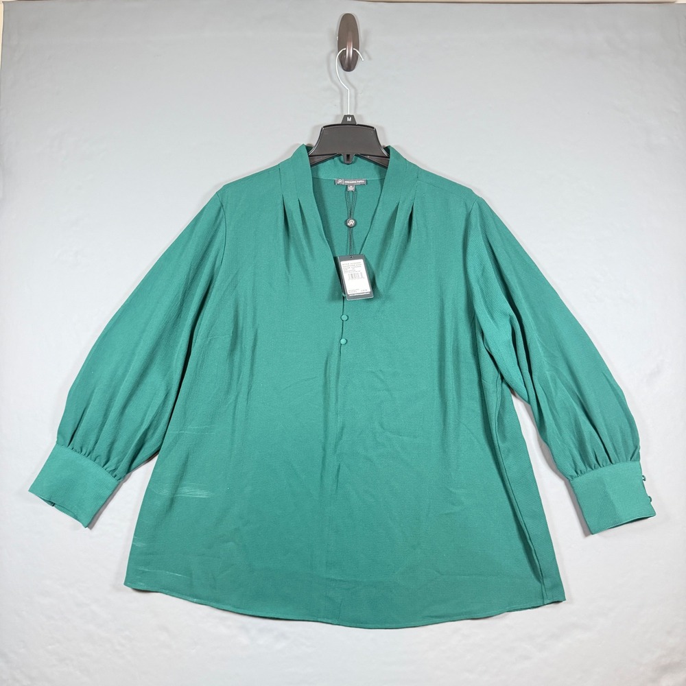 Adrianna Papell Women's Size 1X Blouse Shirt Green Long Sleeve V Neck
